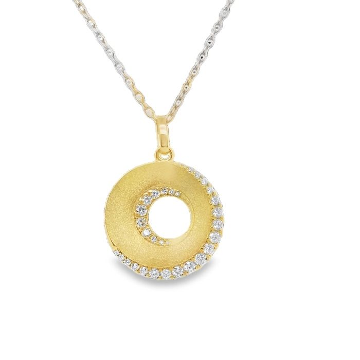 18K Yellow Gold .30ctw Diamond Swirl Circle Necklace