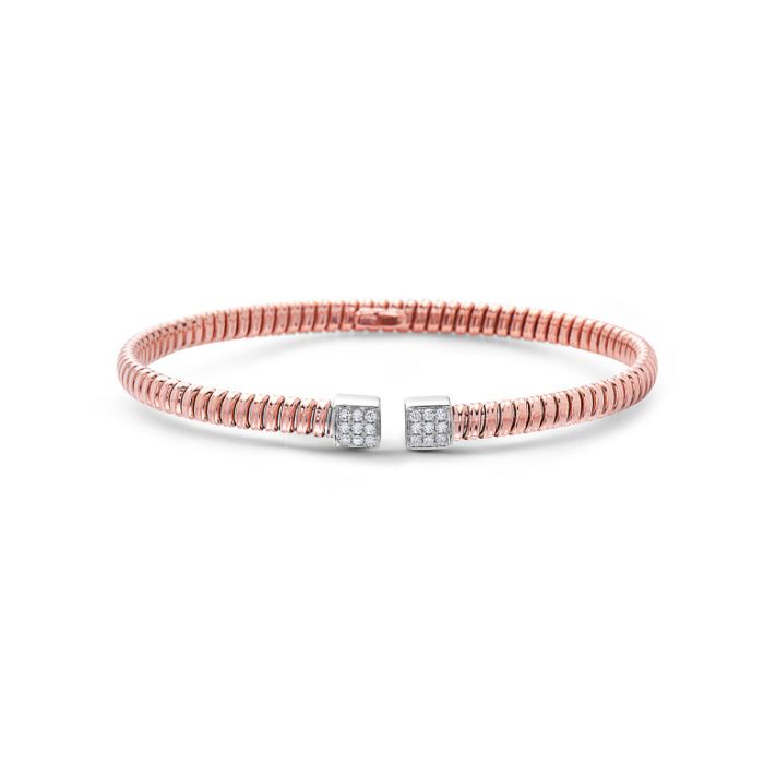 18K Yellow and White Gold .15ctw Diamond Pave 2 Square Flex Bangle