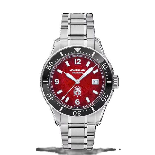 SS Iced Sea Red Auto Date Dial Blk Bzl Bracelet