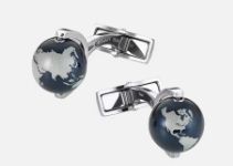 Cufflinks Globe Aluminum Bead Bluess Glittery Glass Inlay