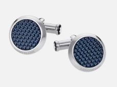 Cufflinks Round SS Blue Lacquer Inlay