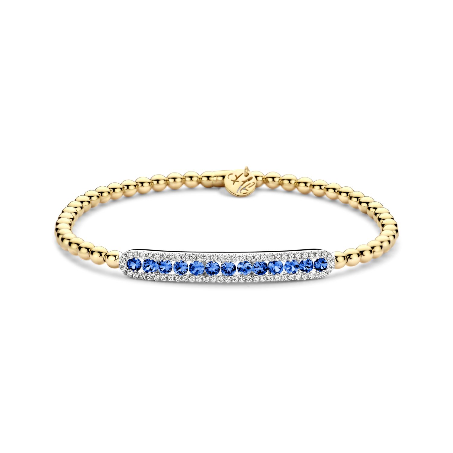 18K Yellow Gold Blue Sapphire Diamonds in Bar Stretch Bracelet
