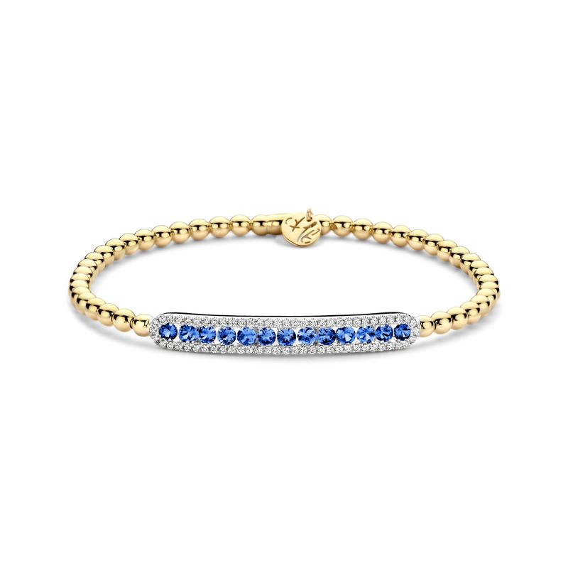 18K Yellow Gold Blue Sapphire Diamonds in Bar Stretch Bracelet