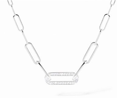 dinh van Maillon Small 18K White Gold Single Diamond Link Necklace