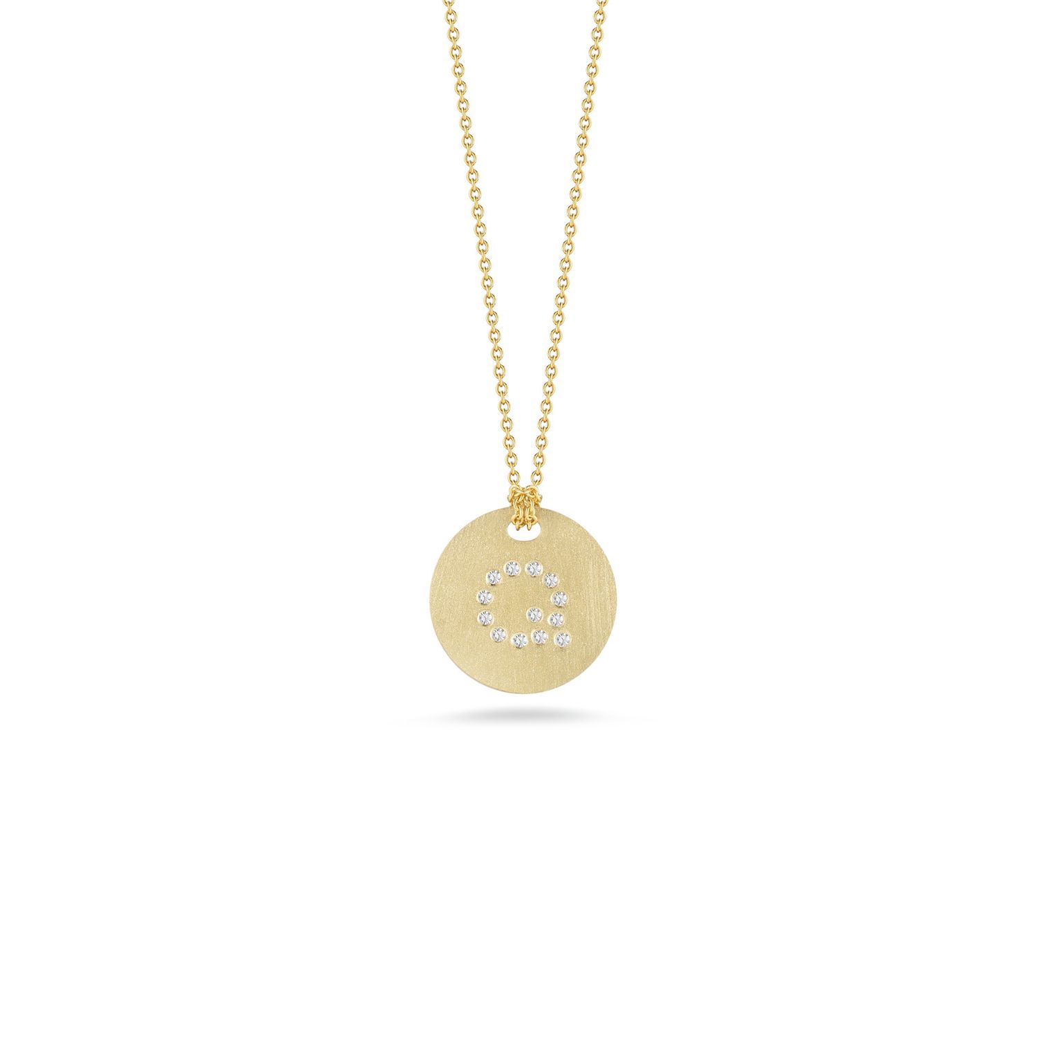 18K Yellow Gold Tiny Treasures Diamond Initial "Q" Satin Disc Necklace