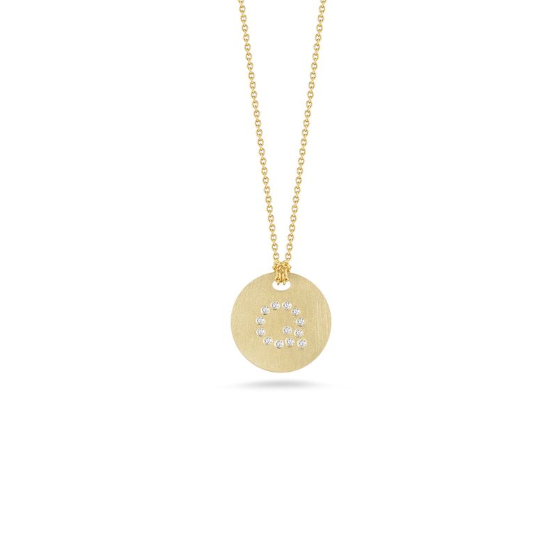 18K Yellow Gold Tiny Treasures Diamond Initial "Q" Satin Disc Necklace