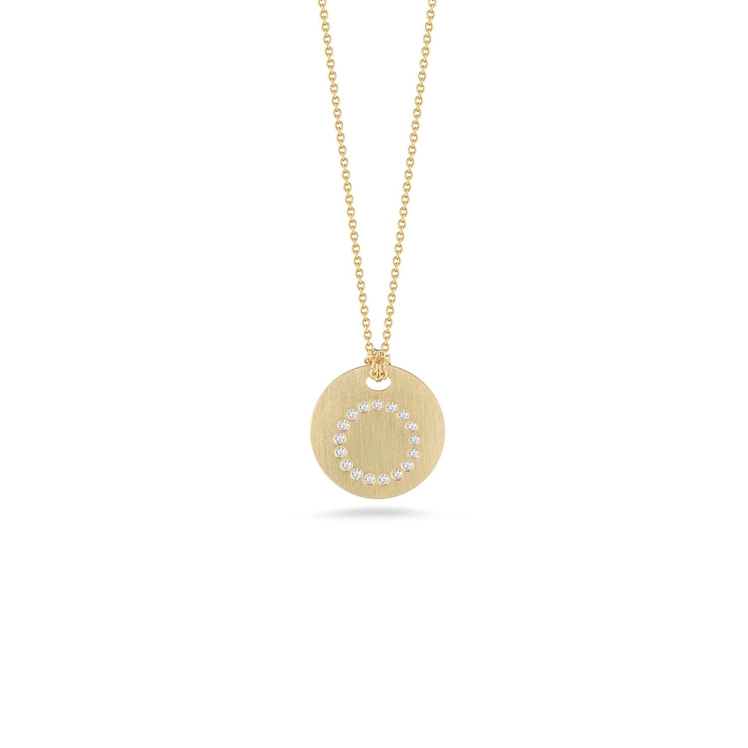 18K Yellow Gold Tiny Treasures Diamond Initial "O" Satin Disc Necklace