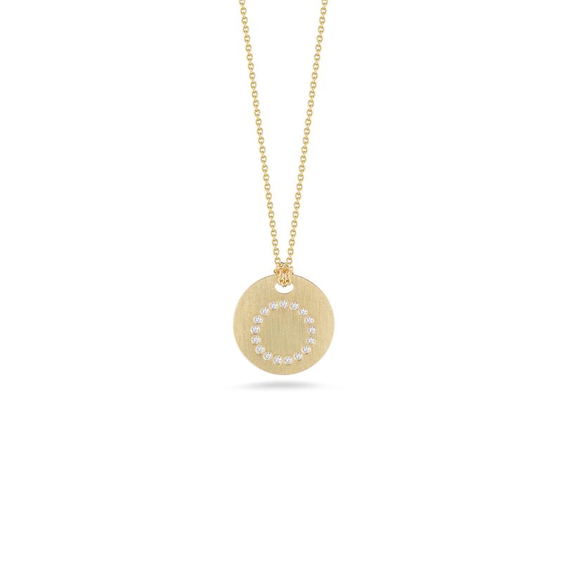 18K Yellow Gold Tiny Treasures Diamond Initial "O" Satin Disc Necklace