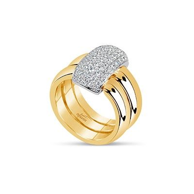 18K Yellow Gold Pave Diamond Double Band Ring .82Ct