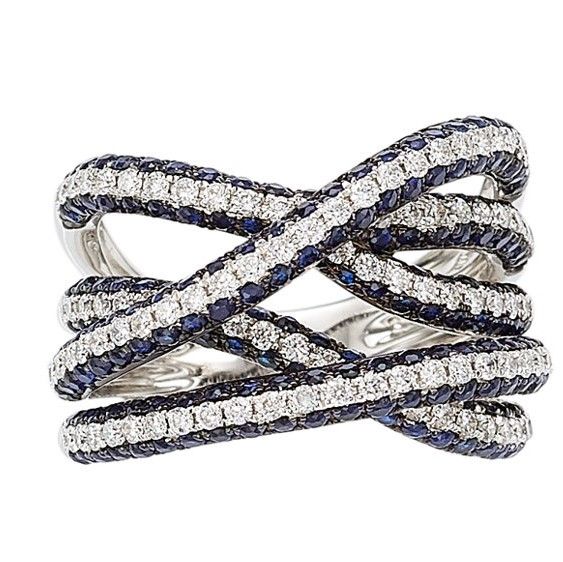 18K White Gold Sapphire &amp; Diamond Twist Ring