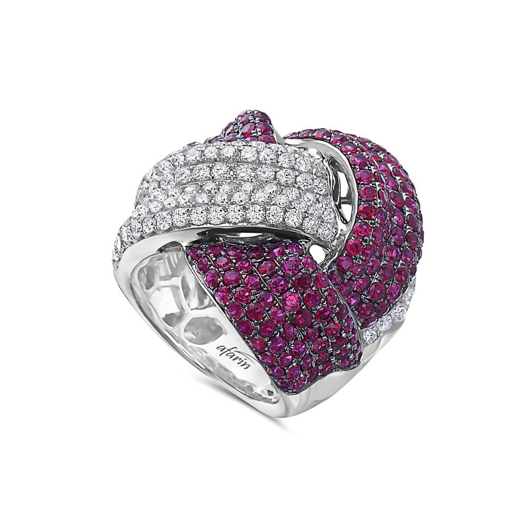 18k White Gold 2.35 Ct Ruby &amp; Diamond Twist Ring