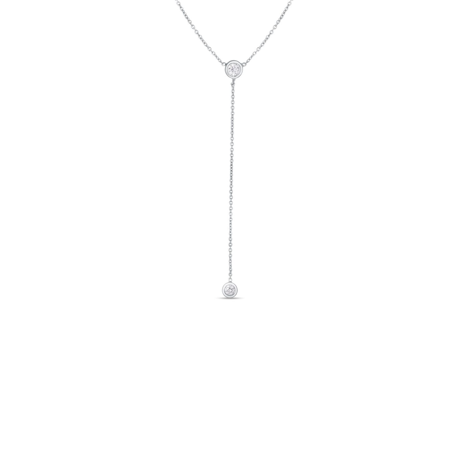 18K White Gold Diamonds By The Inch Dangle Bezel Necklace