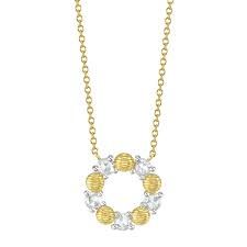 18K Yellow Diamond  &amp; Strie Gold Beads Circle Necklace