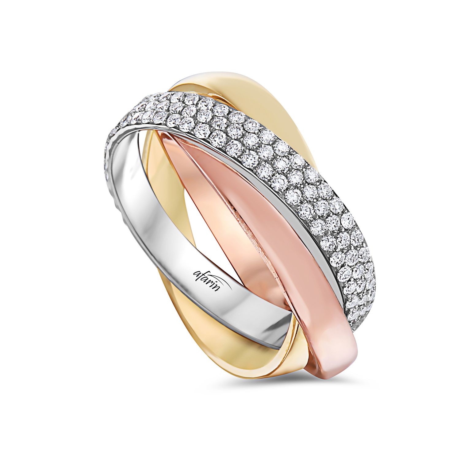 18K Tri-Color Gold Diamond Trinity Ring .87Ct