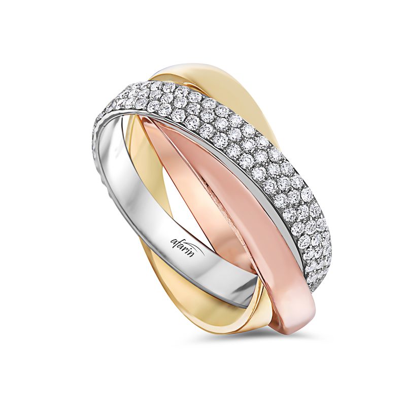 18K Tri-Color Gold Diamond Trinity Ring .87Ct