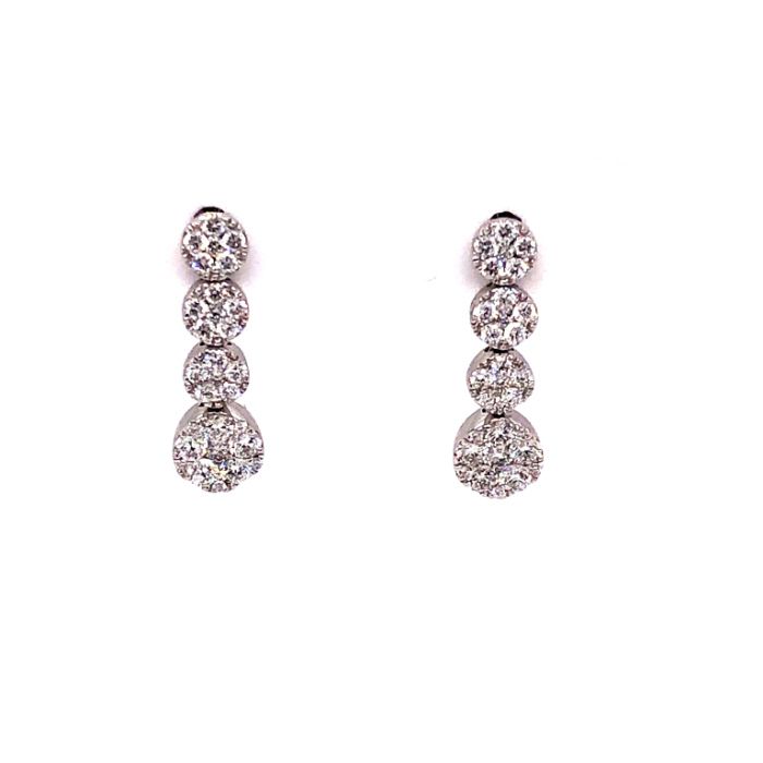 18K Yellow Gold Diamond Illusion 4 Station Drop Earrings .66Ct