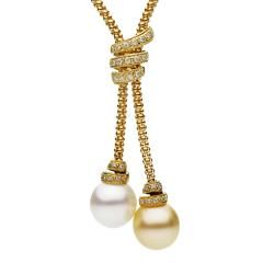 18K Yellow South Sea Gold &amp; White Pearl Lariat Necklace