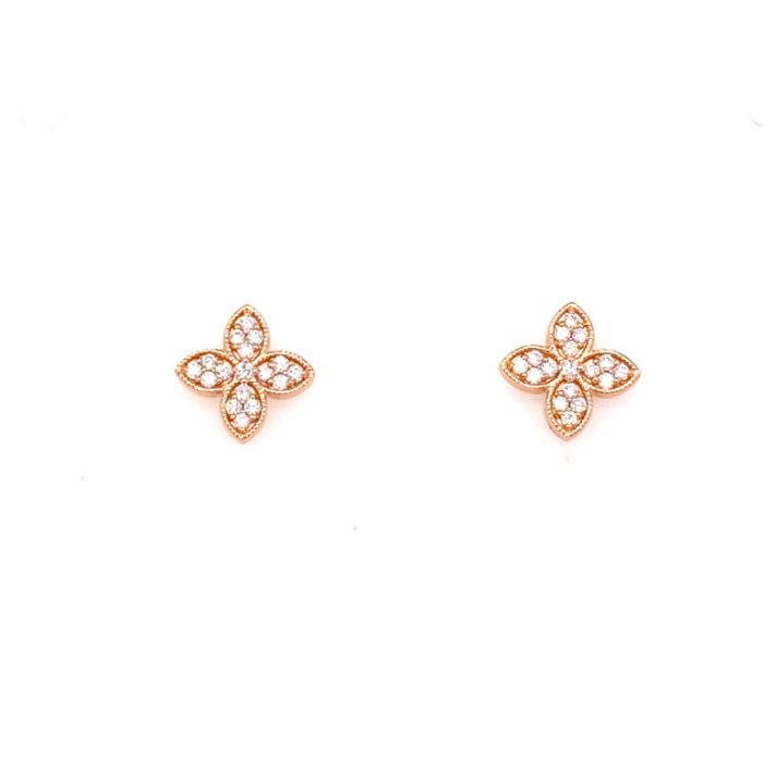 18K Rose Gold Diamond Flower Stud Earrings .31Ct