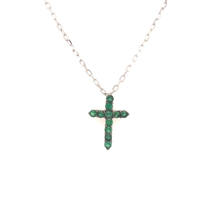 18K White Gold Emerald Cross Silver  .33Ct