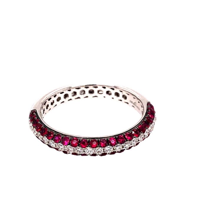 18K White Gold Ruby &amp; Diamond Pave Band .48Ct/.23Ct