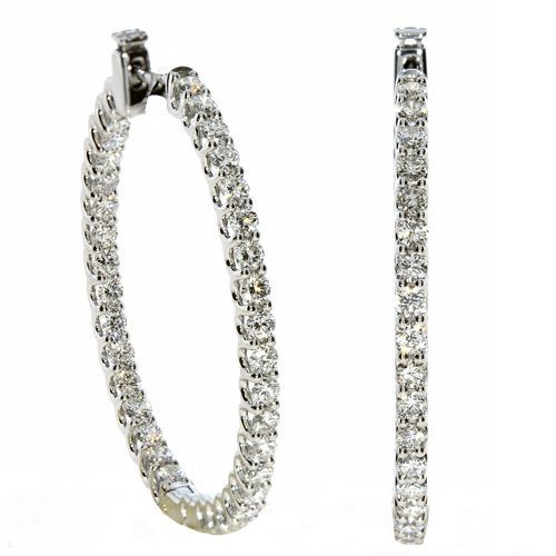 18K White Gold Diamond In/Out Hoops 2.80Ct G/H VS/SI