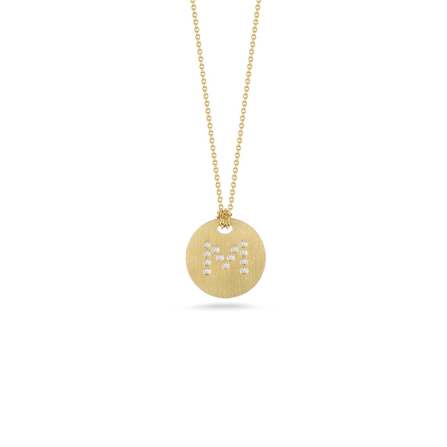 18K Yellow Gold Tiny Treasures Diamond Initial "M" Satin Disc Necklace