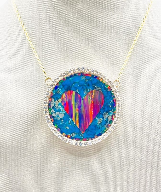 14K Yellow Gold Fire Heart Pendant Necklace