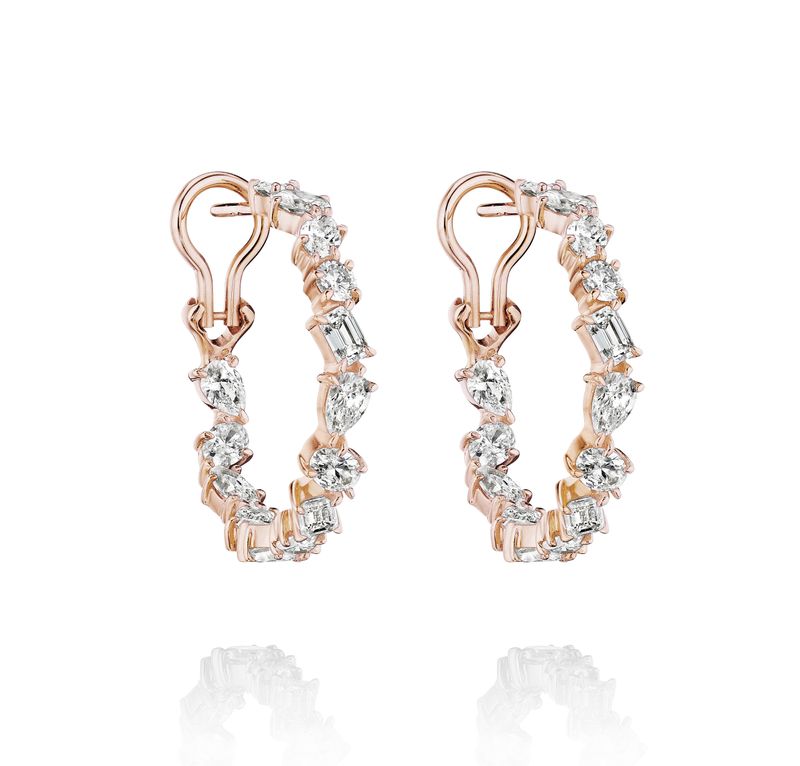 18K Rose Gold Mixed Shape Diamond Inside Out Hoops