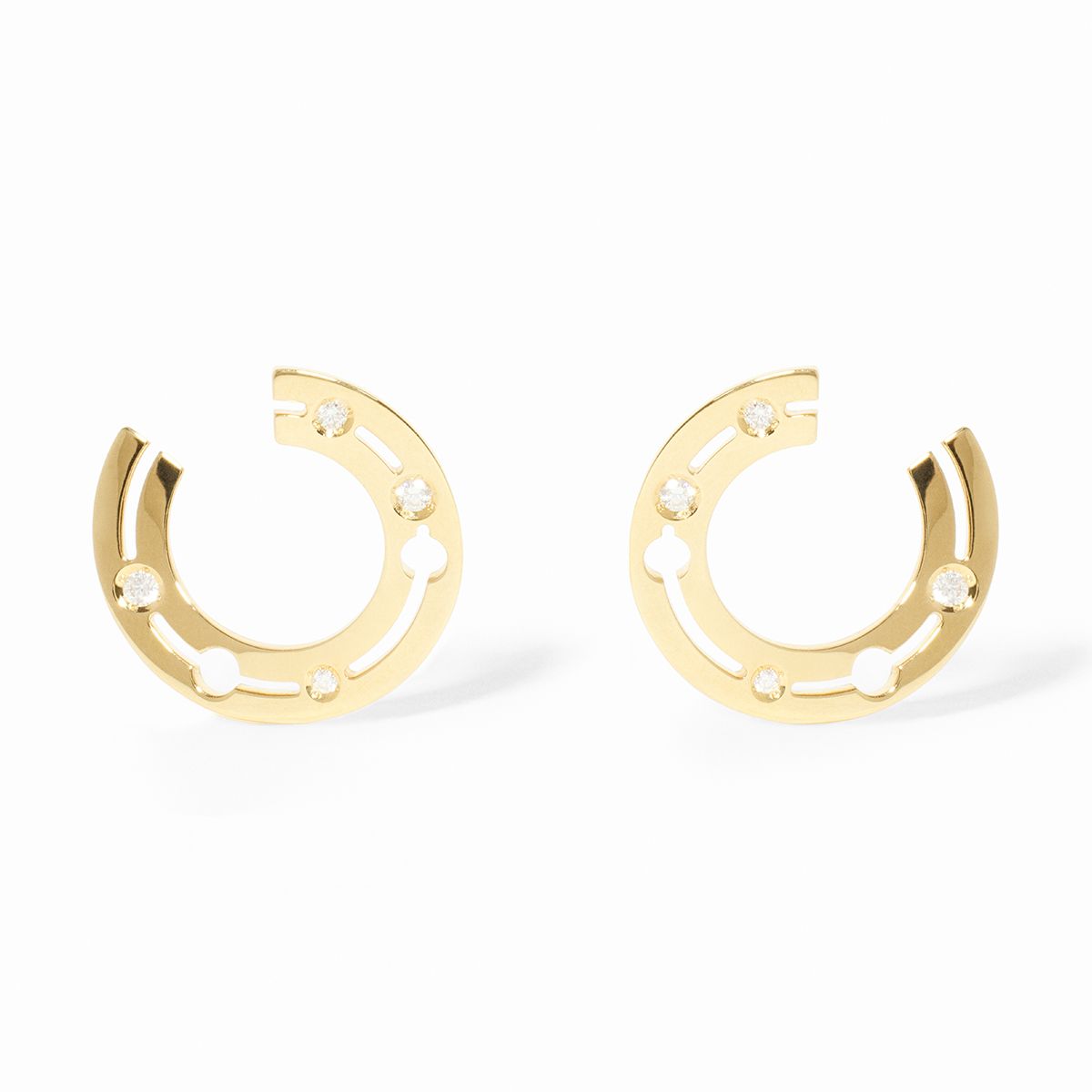 dinh van Pulse Small 18K Yellow Gold Diamond Open Hoop Earrings