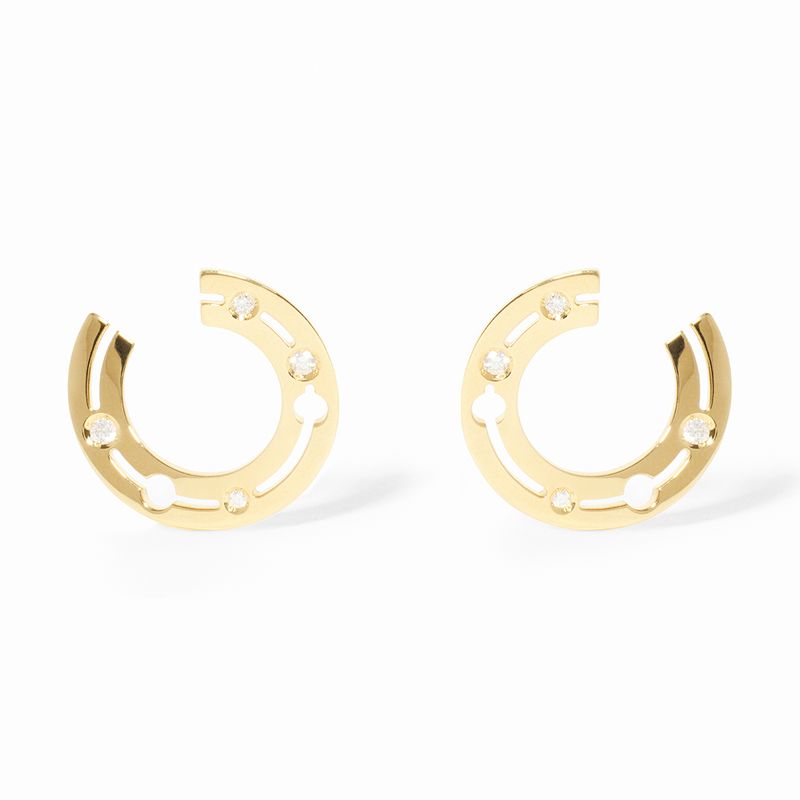 dinh van Pulse Small 18K Yellow Gold Diamond Open Hoop Earrings