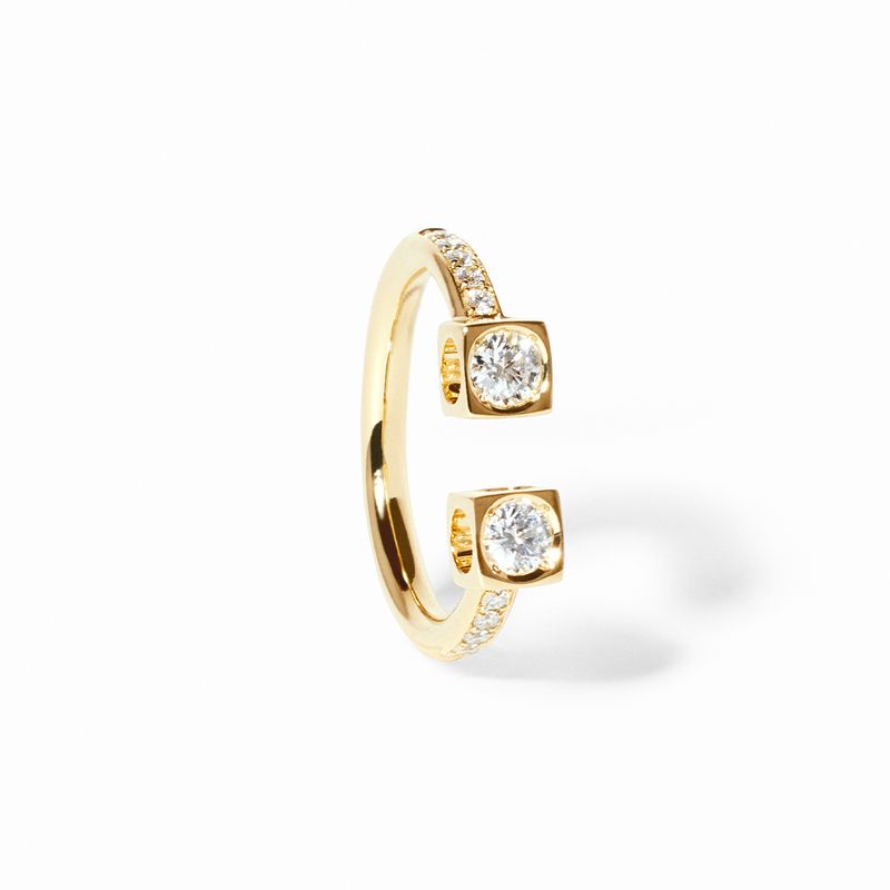 dinh van Le Cube Diamant 18K Yellow Gold Diamond Ring with Pave Diamond Shank