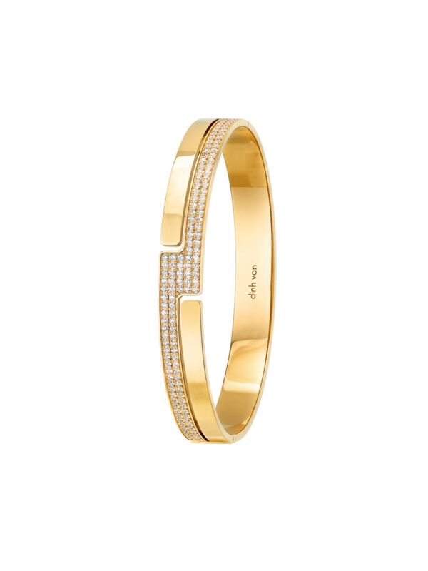 dinh van Seventies 18K Yellow Gold Pave Diamond Bangle Bracelet