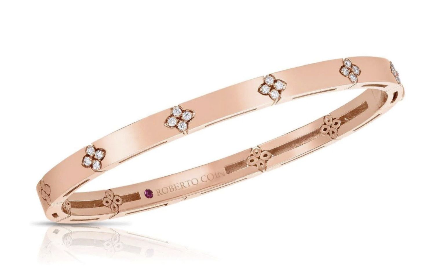 18K Rose Gold Love In Verona Narrow Width Diamond Accent Bangle