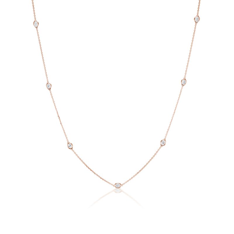 18K Rose Gold Oval Diamond Station Necklace DBY