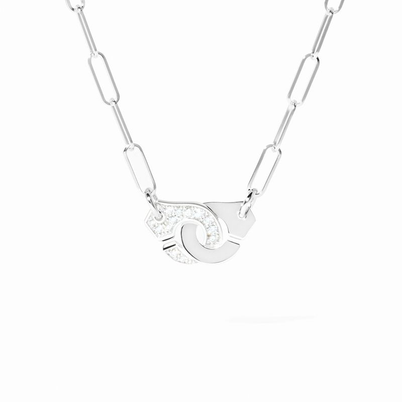 dinh van Menottes Small 18K White Gold Pave Diamond Mixed Link Necklace