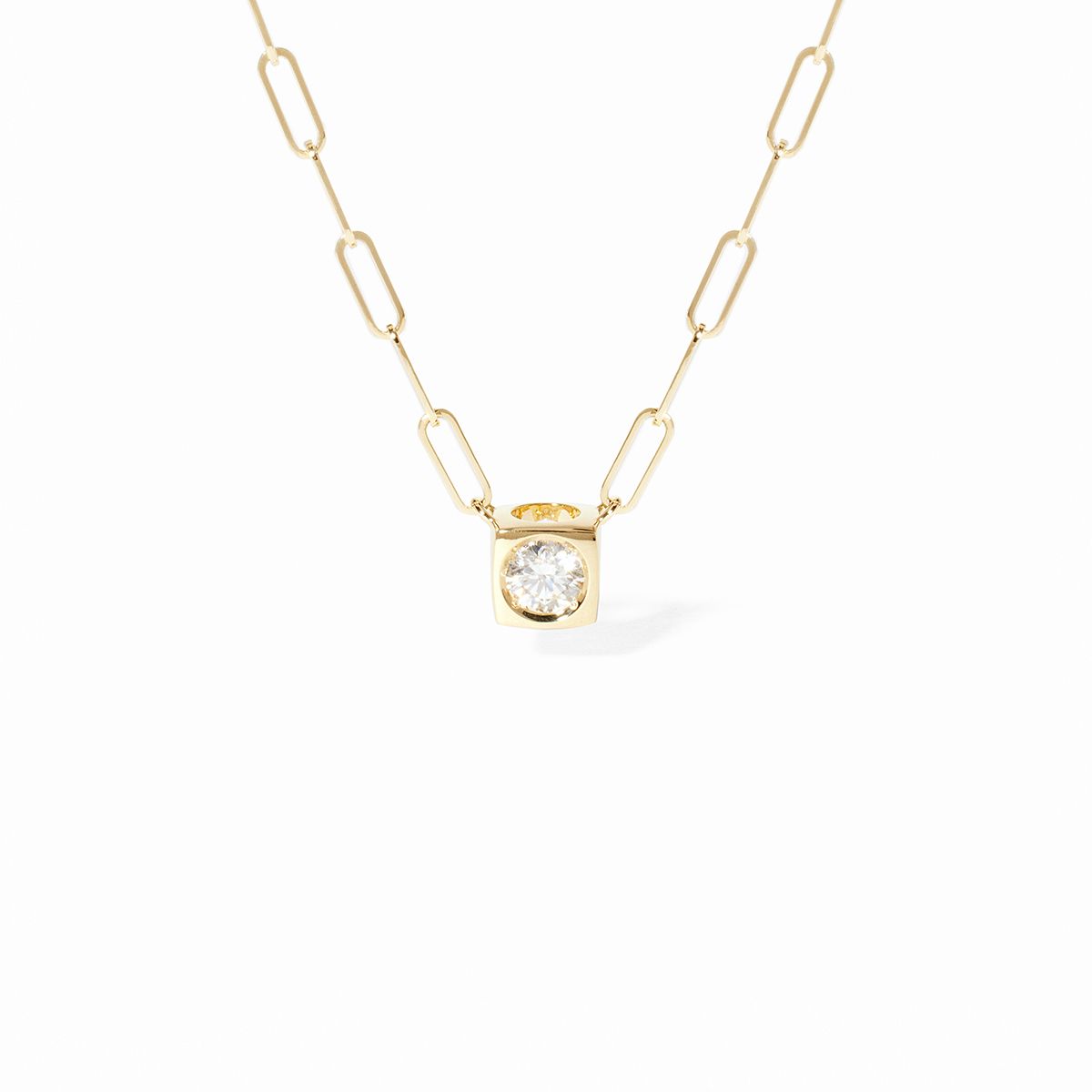 dinh van Le Cube Diamant Large 18K Yellow Gold Single Diamond Mixed Chain Necklace