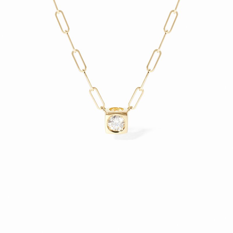 dinh van Le Cube Diamant Large 18K Yellow Gold Single Diamond Mixed Chain Necklace