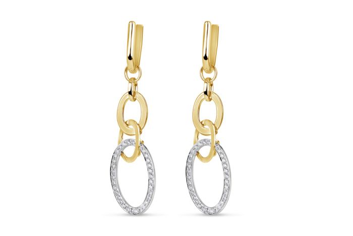18K Yellow and White Gold .54Ct Diamond Circle Drop Earrings