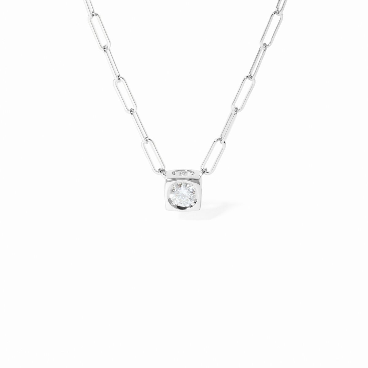 dinh van Le Cube Diamant 18K White Gold Single Diamond Mixed Link Necklace