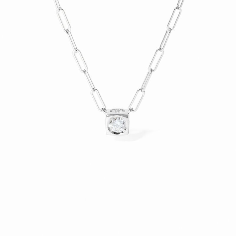 dinh van Le Cube Diamant 18K White Gold Single Diamond Mixed Link Necklace