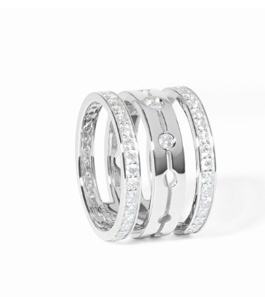 dinh van Pulse 18K White Gold Three-Row Pave Diamond Ring