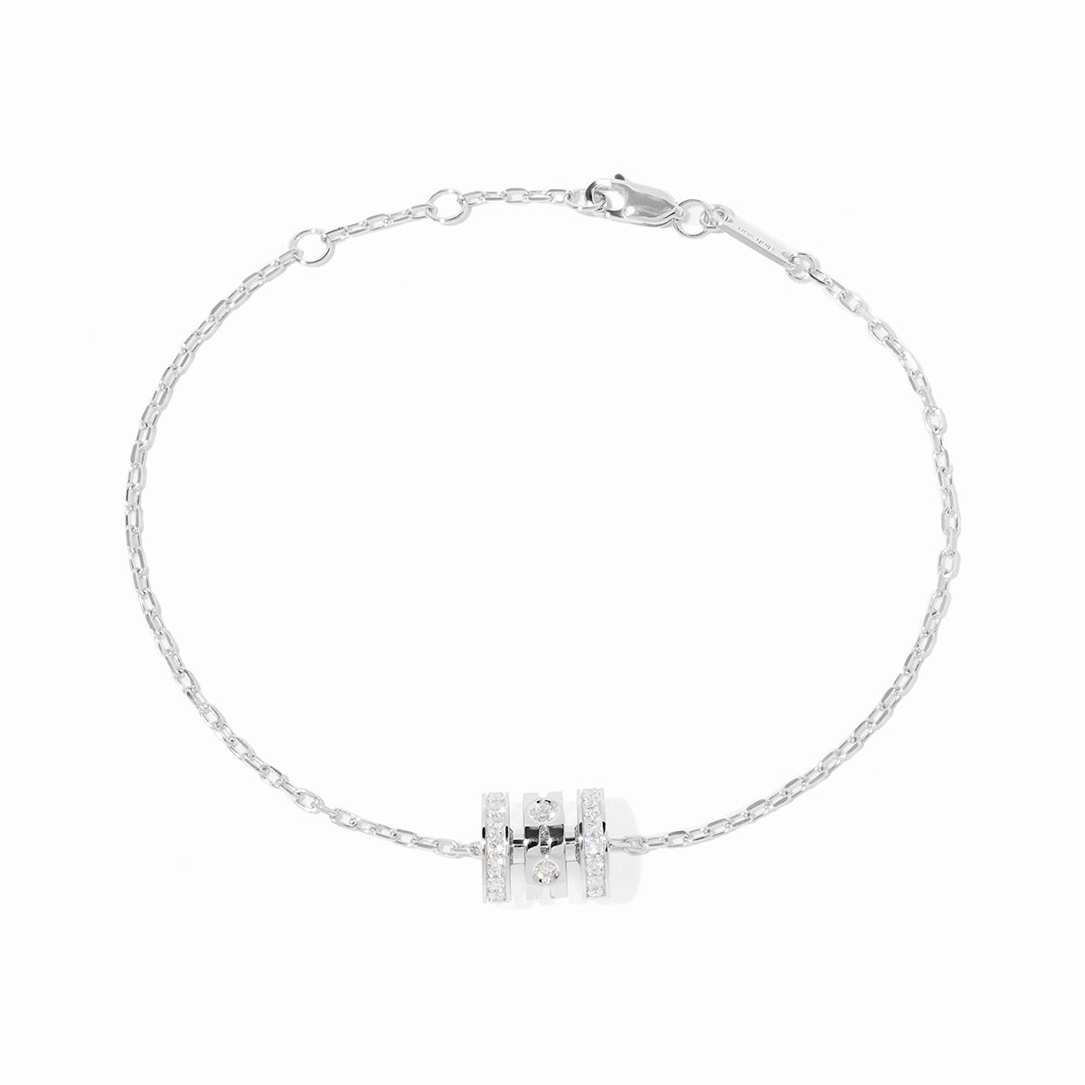18K White Gold Pulse Pave 3 Rows Diamond  On Chain Bracelet