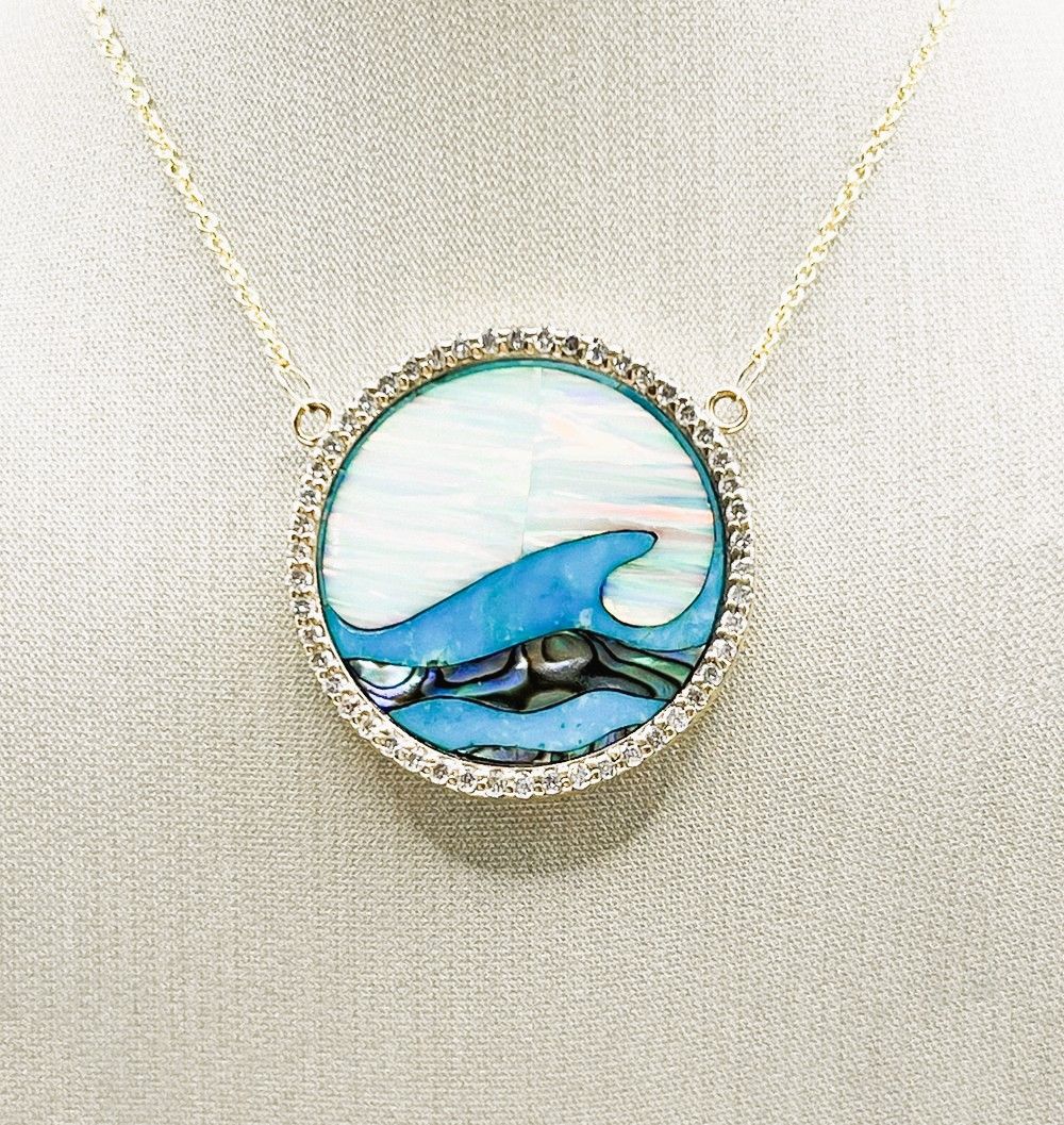 14K Yellow Perfect Wave with Diamond Bezel on Cable Chain