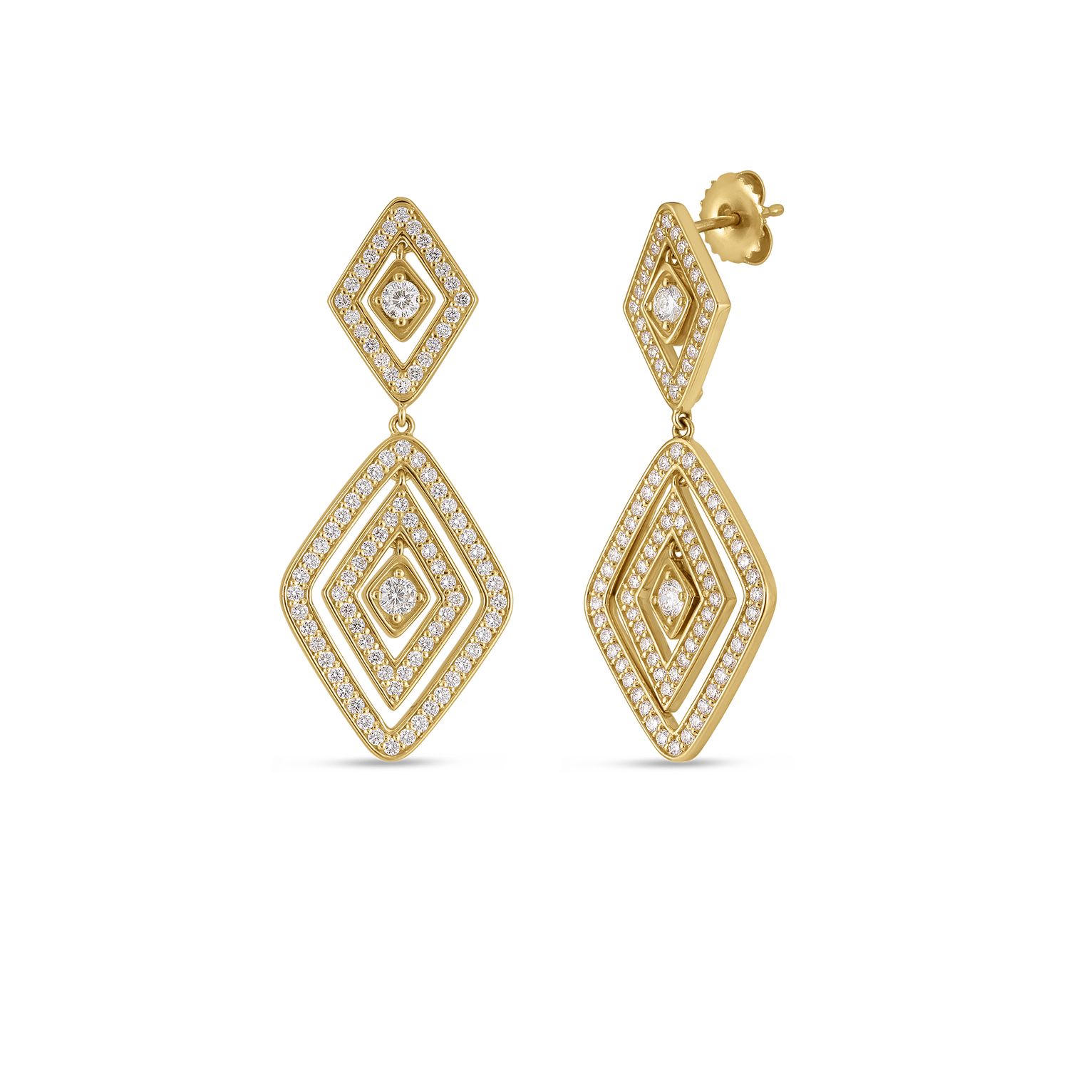 18K Yellow Gold Diamante Diamond Dangle Earrings