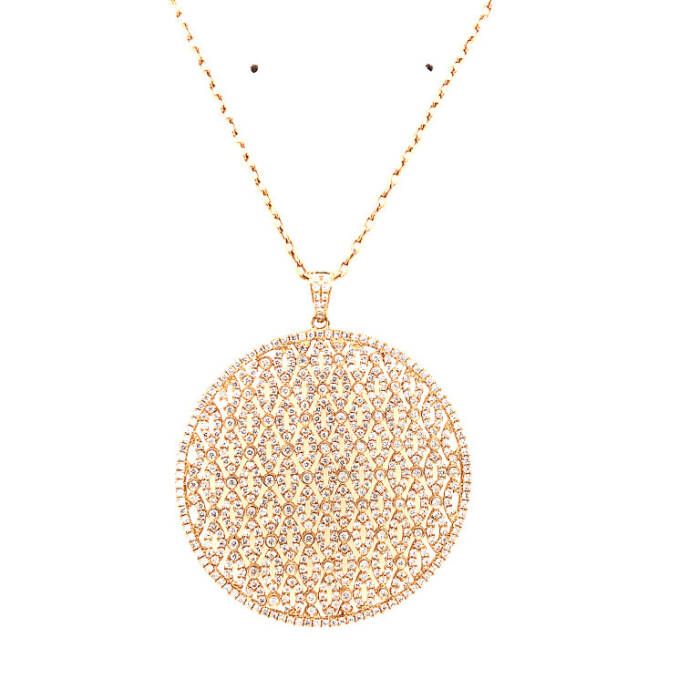 18K Yellow Gold Diamond Circle Design Pendant Necklace 3.36Ct