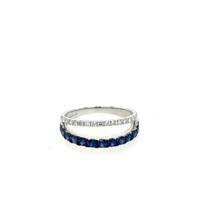 18K White Gold 0.18Ct Diamond &amp; 0.70 Sapphire Split Shank Ring