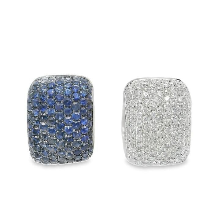 18K White Gold 2.0Ct Diamond &amp; 3.63 Sapphire Huggie Earrings