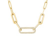 18K Yellow Gold Large Maillon 1 Diamond Mixed Link Necklace