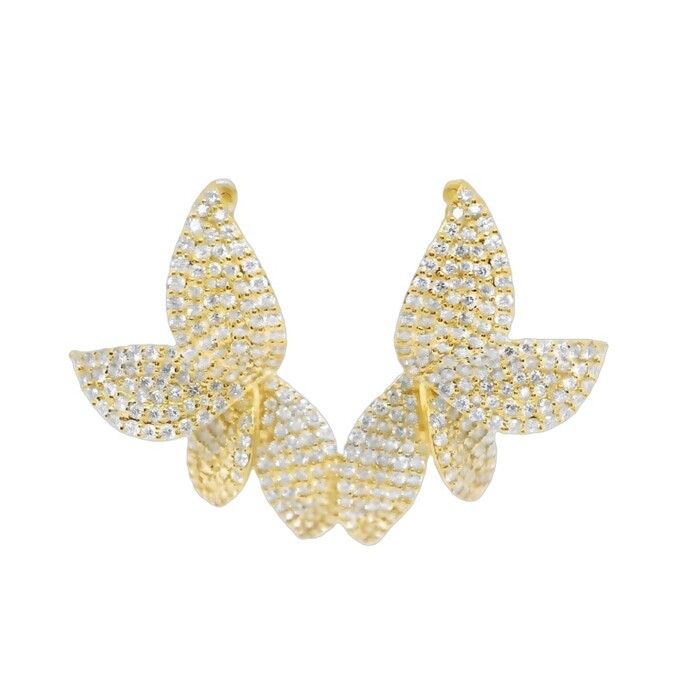 18K Yellow Gold Diamond Flower Dangle Earrings 2.38Ct
