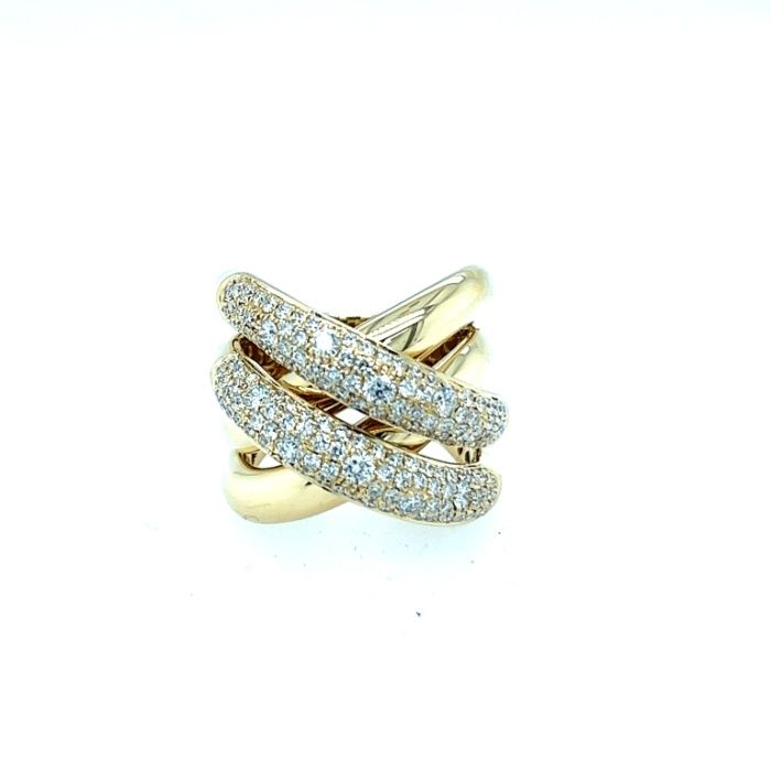 18K Yellow Gold Diamond Crossover Ring  1.52Ct